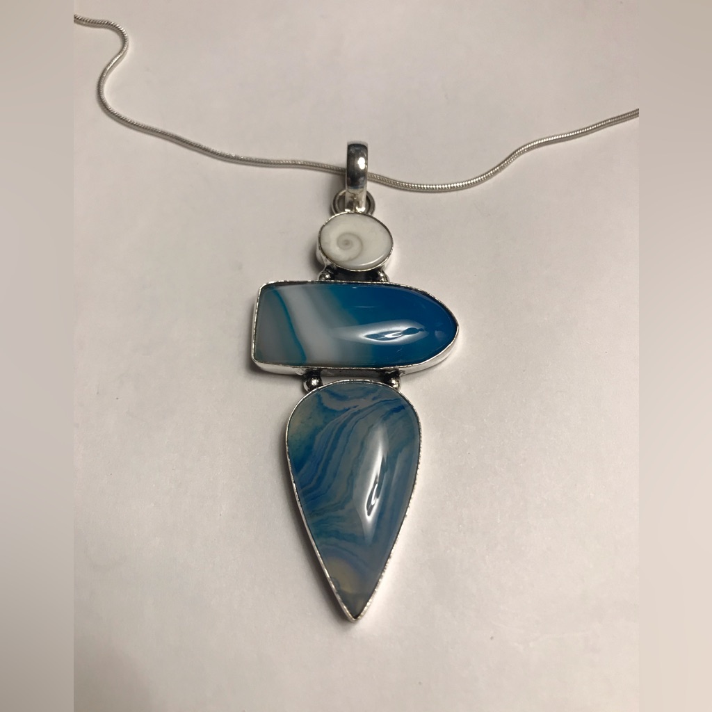 Botswana Agate Silva Eye 925 Sterling Silver Necklace 98$